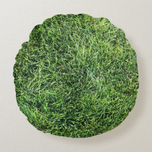 Funny green grass real photo texture pattern fun round cushion