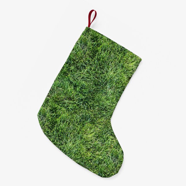 Funny green grass real photo texture pattern fun small christmas stocking (Front (Hanging))