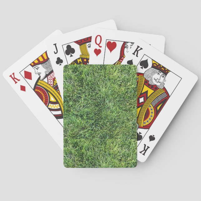 Funny green grass texture pattern real photo fun playing cards (Back)