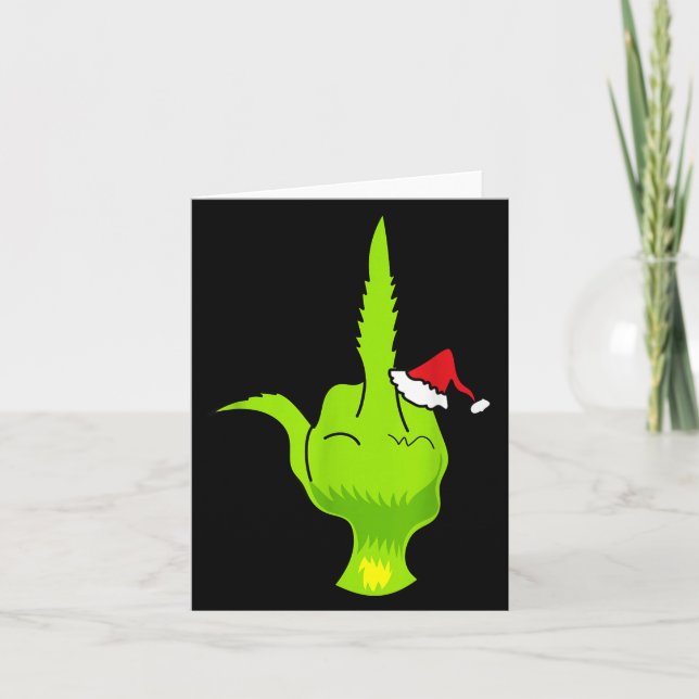 Funny Green Hand Middle Finger Xmas Santa  Card (Front)