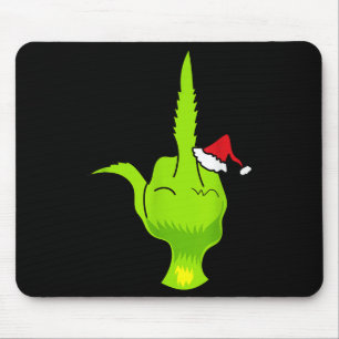 Funny Green Hand Middle Finger Xmas Santa  Mouse Pad