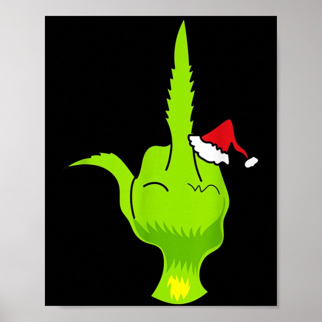 Funny Green Hand Middle Finger Xmas Santa  Poster (Front)