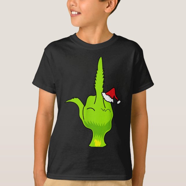Funny Green Hand Middle Finger Xmas Santa  T-Shirt (Front)