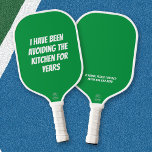 Funny Green Not in the Kitchen Pickleball Paddle<br><div class="desc">What a cheeky gift! Know anyone who loves pickle but hates to cook? Available in a variety of colours. Don't hesitate to DM if you have design requests. Thanks for visiting my Zazzle store!</div>