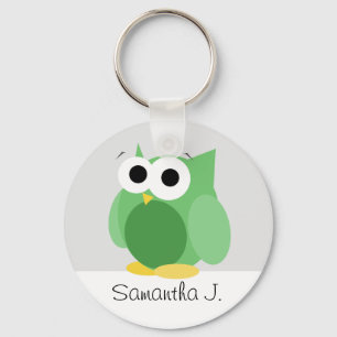 Funny Green Owl - Personalised Keychain