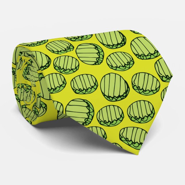 Funny Green Pickle Slices Pattern Novelty Tie (Rolled)