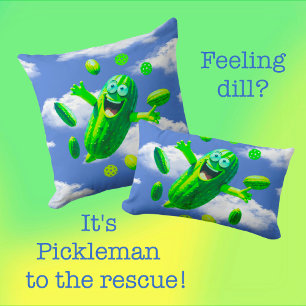 Funny Green Pickleman In The Sky Cushion