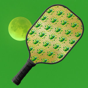 Funny Green Pickleman on Gold Background Paddle