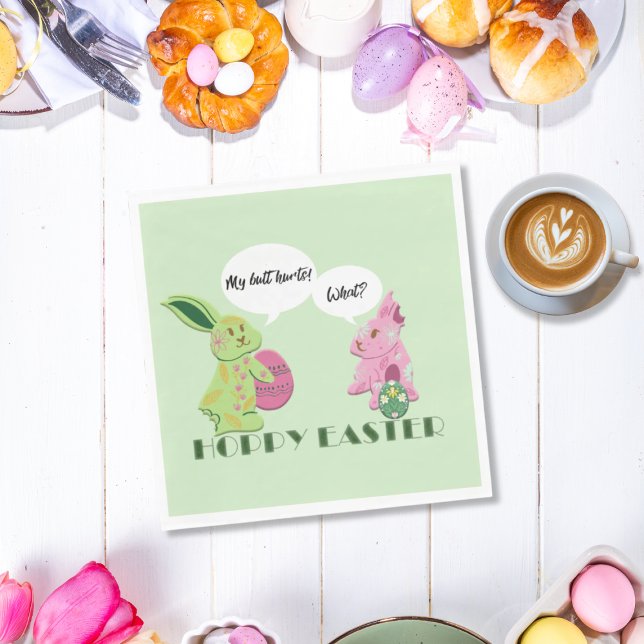 Funny Green Pink Easter Bunnies Illustration Napkin (Creator Uploaded)