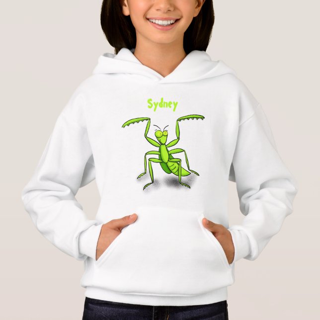 Funny green praying mantis cartoon illustration (Front)