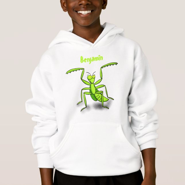 Funny green praying mantis cartoon illustration (Front)