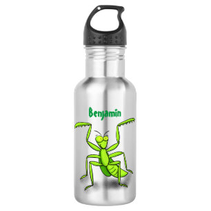Funny green praying mantis cartoon illustration 532 ml water bottle