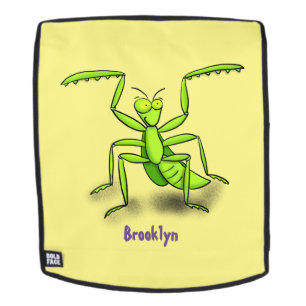 Funny green praying mantis cartoon illustration backpack