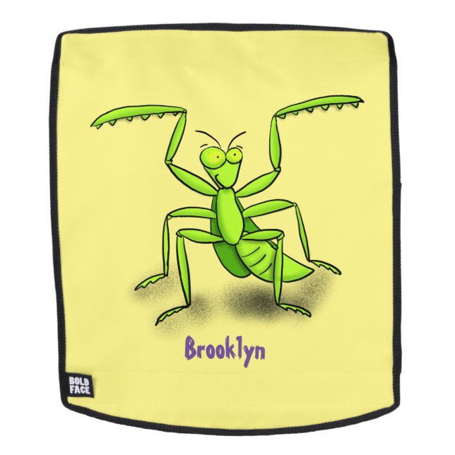 Funny green praying mantis cartoon illustration backpack (Removable Face)