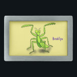 Funny green praying mantis cartoon illustration belt buckle<br><div class="desc">This design features our cute green praying mantis illustration done in a happy,  cartoon style. Buggy fun!</div>