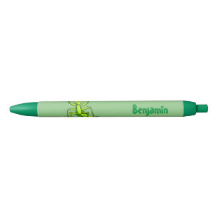 Funny green praying mantis cartoon illustration black ink pen