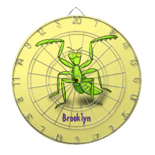 Funny green praying mantis cartoon illustration dartboard