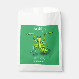 Funny green praying mantis cartoon illustration favour bags