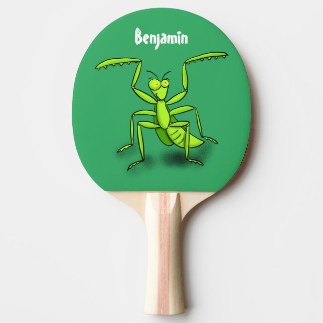 Funny green praying mantis cartoon illustration ping pong paddle (Front)