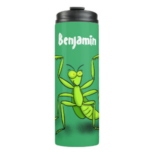 Funny green praying mantis cartoon illustration thermal tumbler
