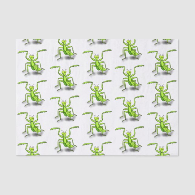 Funny green praying mantis cartoon illustration tissue paper (Front)