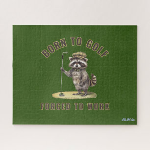 funny green racoon golf jigsaw puzzle