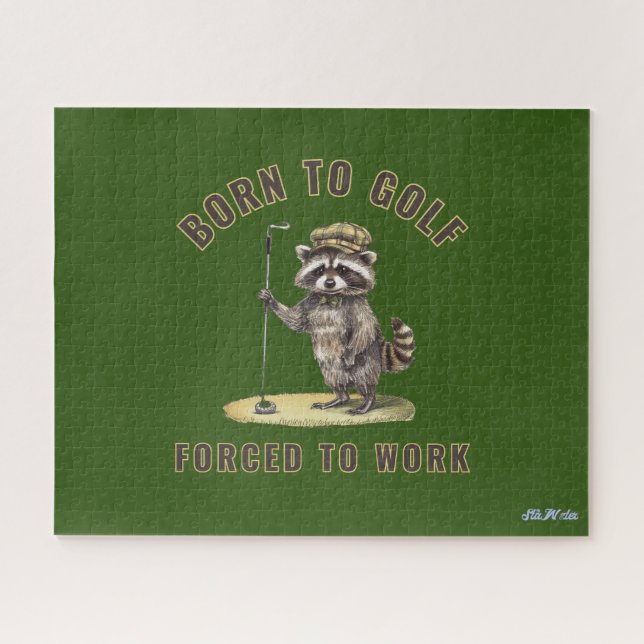 funny green racoon golf jigsaw puzzle (Horizontal)