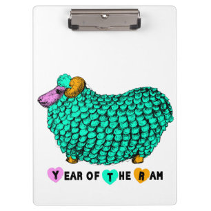 Funny Green Ram Chinese Year Zodiac Clipboard