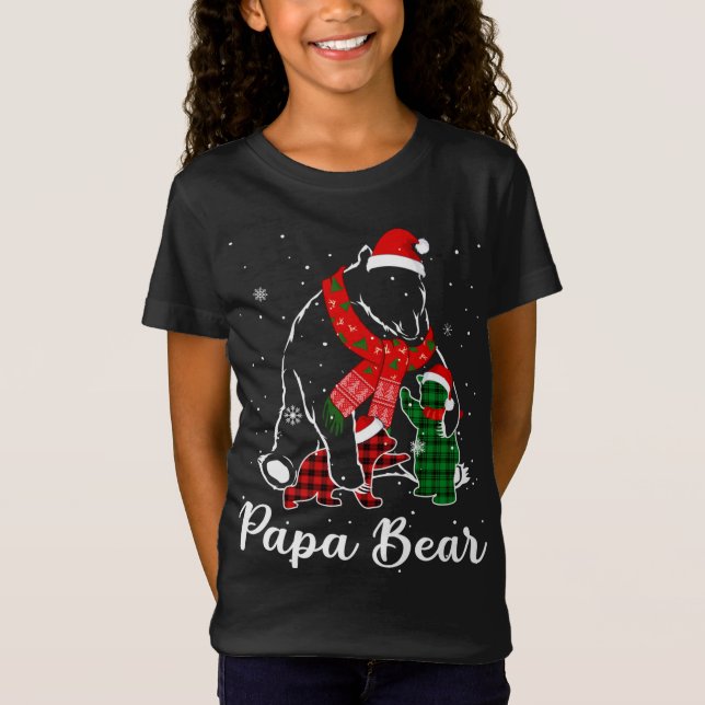 Funny Green Red Plaid Papa Bear Matching Pajama Fa T-Shirt (Front)