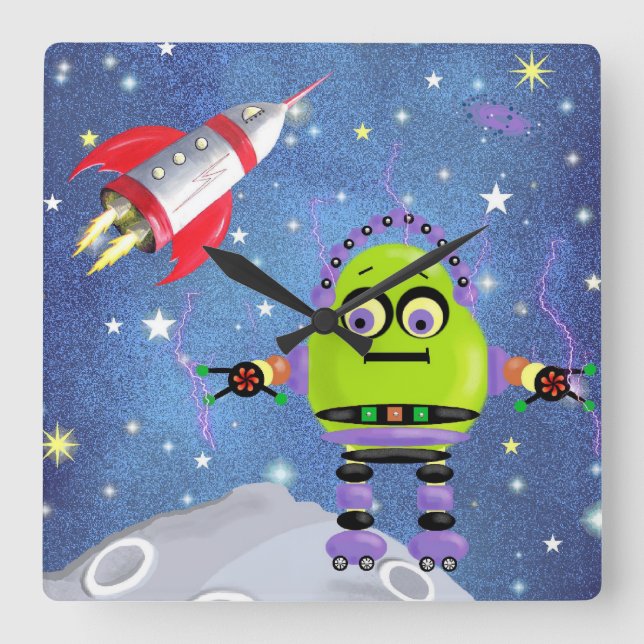 Funny Green Robot Wall Clock (Front)