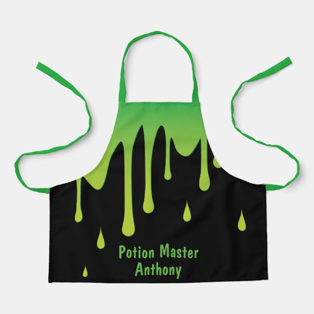 Funny Green Slime Potion Master Personalised Kids Apron (Front)