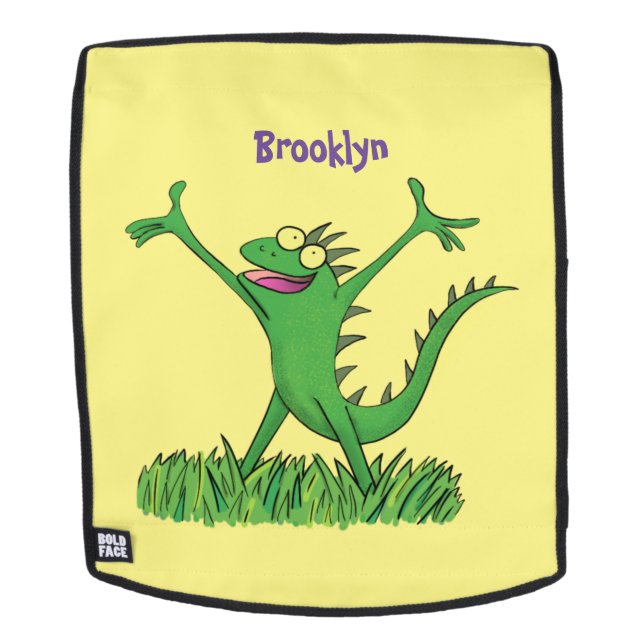 Funny green smiling animated iguana lizard  backpack (Removable Face)