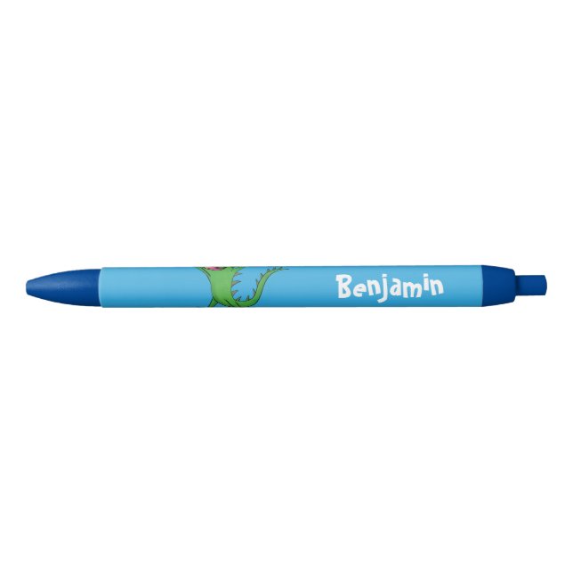 Funny green smiling animated iguana lizard black ink pen (Front)