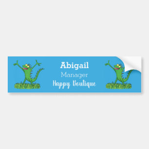 Funny green smiling animated iguana lizard bumper sticker