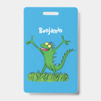Funny green smiling animated iguana lizard