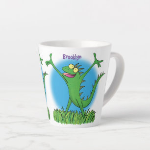 Funny green smiling animated iguana lizard latte mug