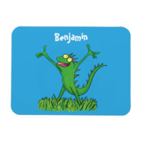 Funny green smiling animated iguana lizard