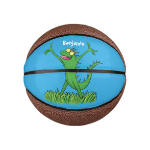 Funny green smiling animated iguana lizard mini basketball
