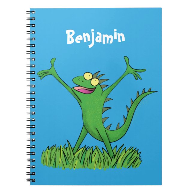 Funny green smiling animated iguana lizard notebook (Front)
