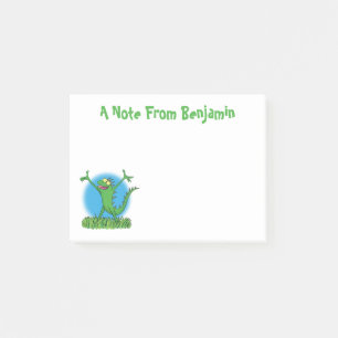 Funny green smiling animated iguana lizard post-it notes