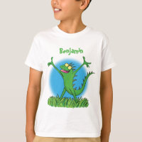 Funny green smiling animated iguana lizard