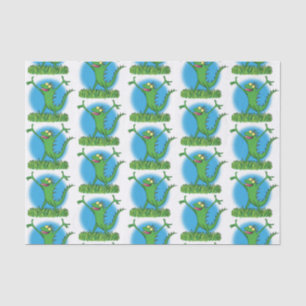 Funny green smiling animated iguana lizard tissue paper