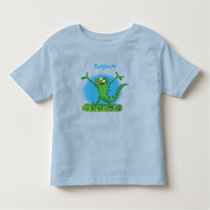 Funny green smiling animated iguana lizard toddler T-Shirt