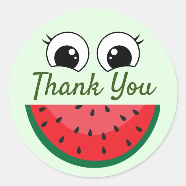 Funny Green Smiling Watermelon Thank You Classic Round Sticker (Front)