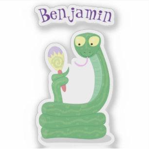 Funny green snake with maraca cartoon