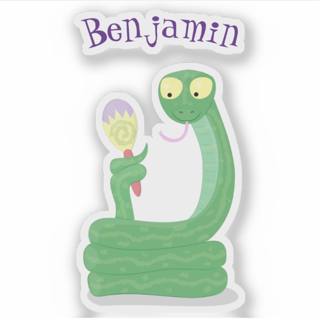 Funny green snake with maraca cartoon (Front)