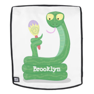 Funny green snake with maraca cartoon backpack
