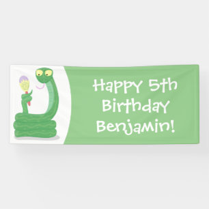 Funny green snake with maraca cartoon banner