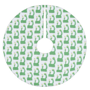 Funny green snake with maraca cartoon brushed polyester tree skirt