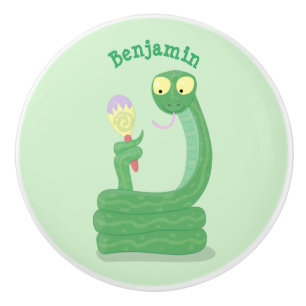 Funny green snake with maraca cartoon ceramic knob
